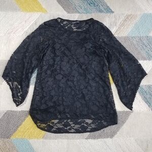Mac and Me Black Lace Belle Sleeve Boutique Top